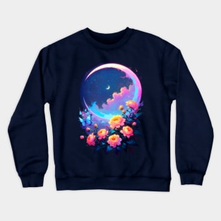 Moon and Flowers in Dreamland Crewneck Sweatshirt